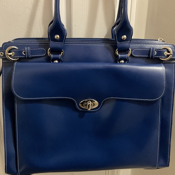McKlein Winnetka Leather Laptop Briefcase, Navy, Fits 15” Laptop - Picture 1 of 7